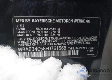 2015 BMW 650I Gran Coupe xDrive из США, поврежденный, VIN WBA6B4C58FD761568